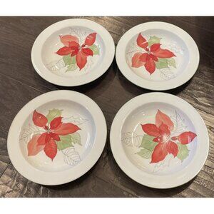 Block Spal Watercolors Poinsettia 8.5” Rim Soup Pasta Bowls Bowl 1982 Set Of 4